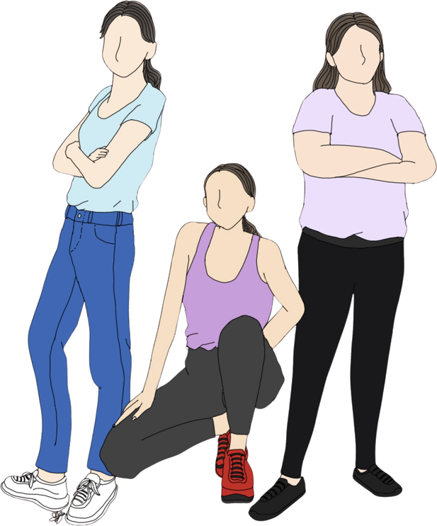 Illustration of three women standing together