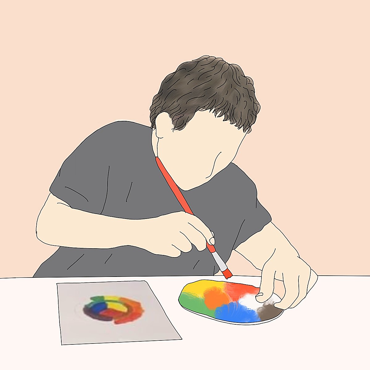 Illustration of a participant mixing paint for a colour wheel