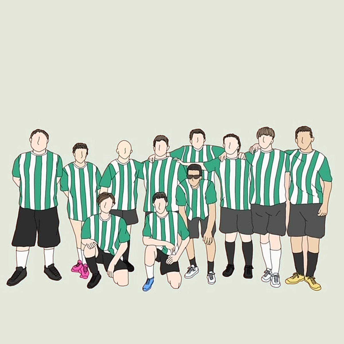 Illustration of a football team posing together