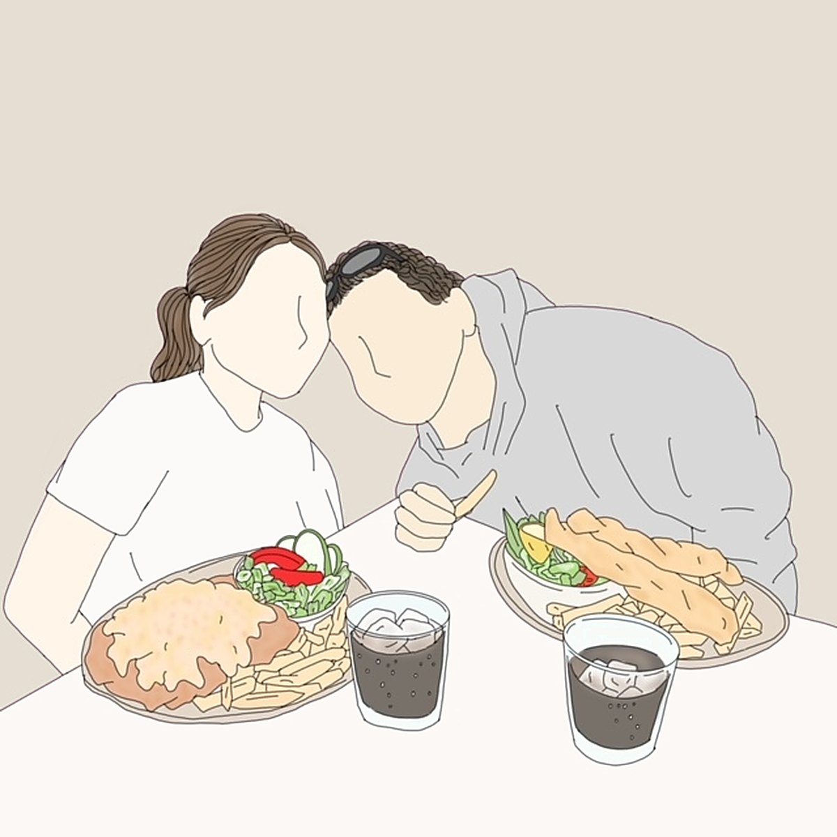 Illustration of two people sharing a meal together at a café