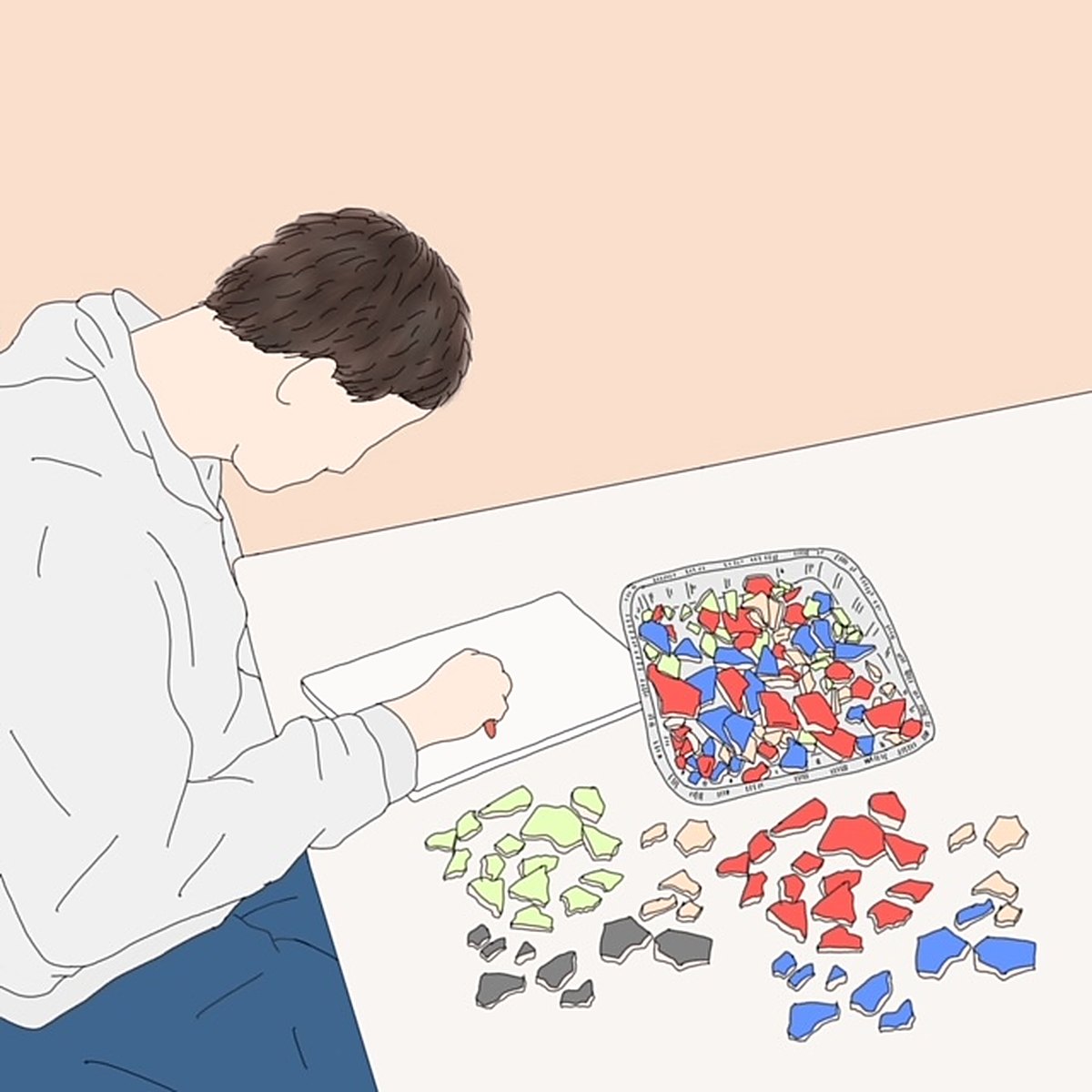 Illustration of a participant making a mosaic from coloured tiles