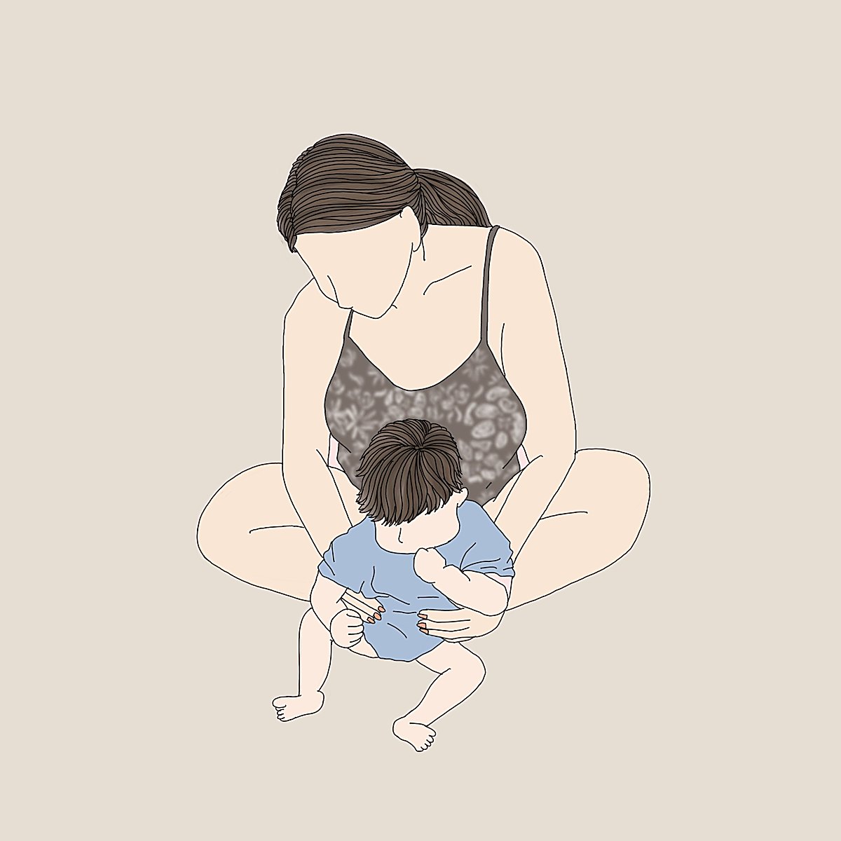 Illustration of a mother sitting with her baby
