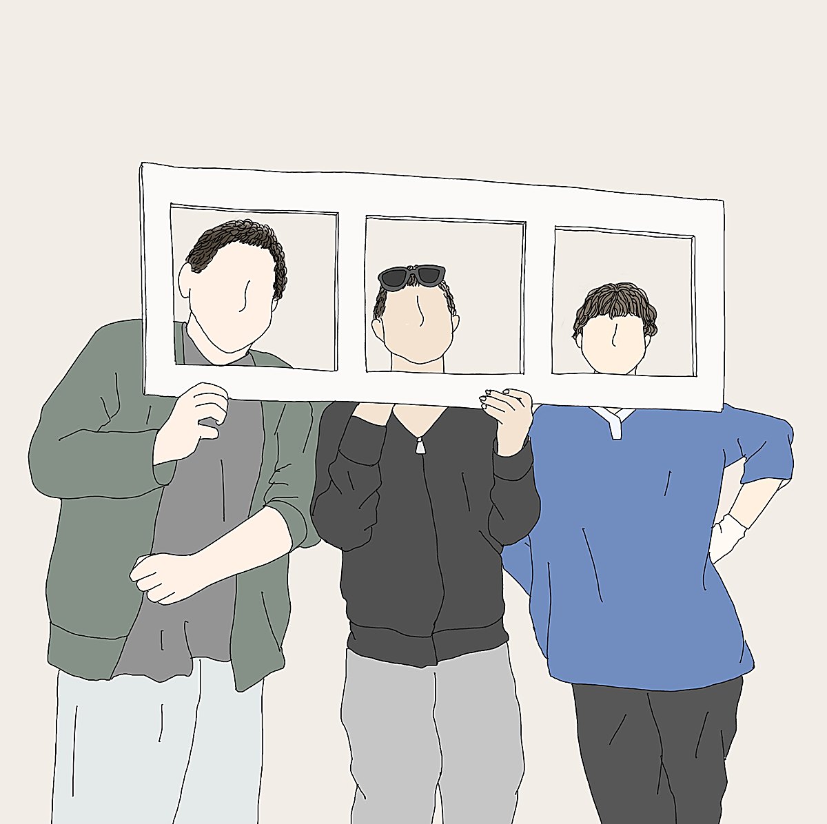 Illustration of three people holding up a picture frame